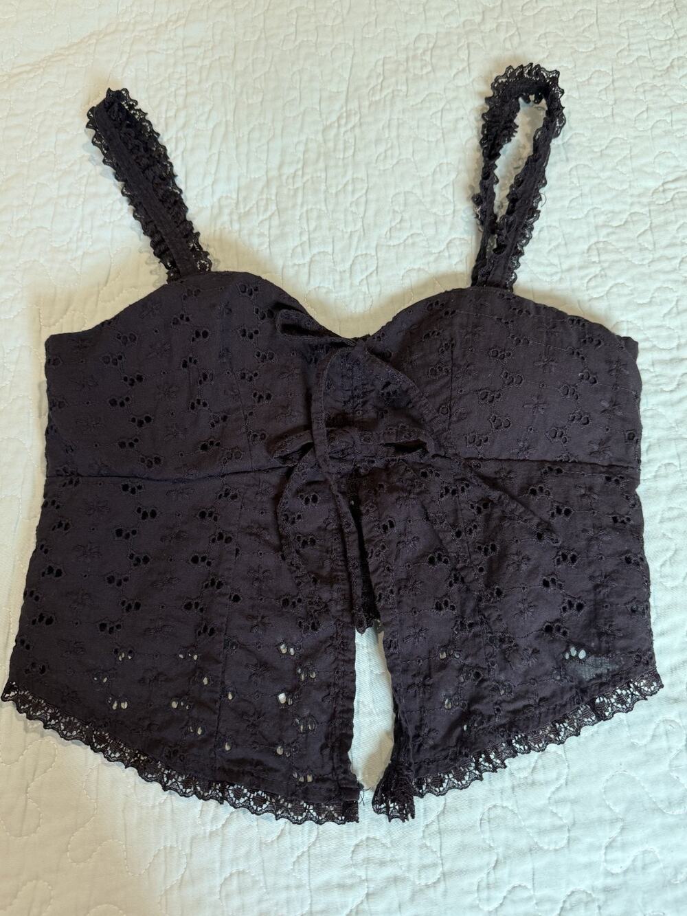 Madden NYC Black Eyelet Babydoll/Bra Crop Top Women's Size XS Cottage Festival